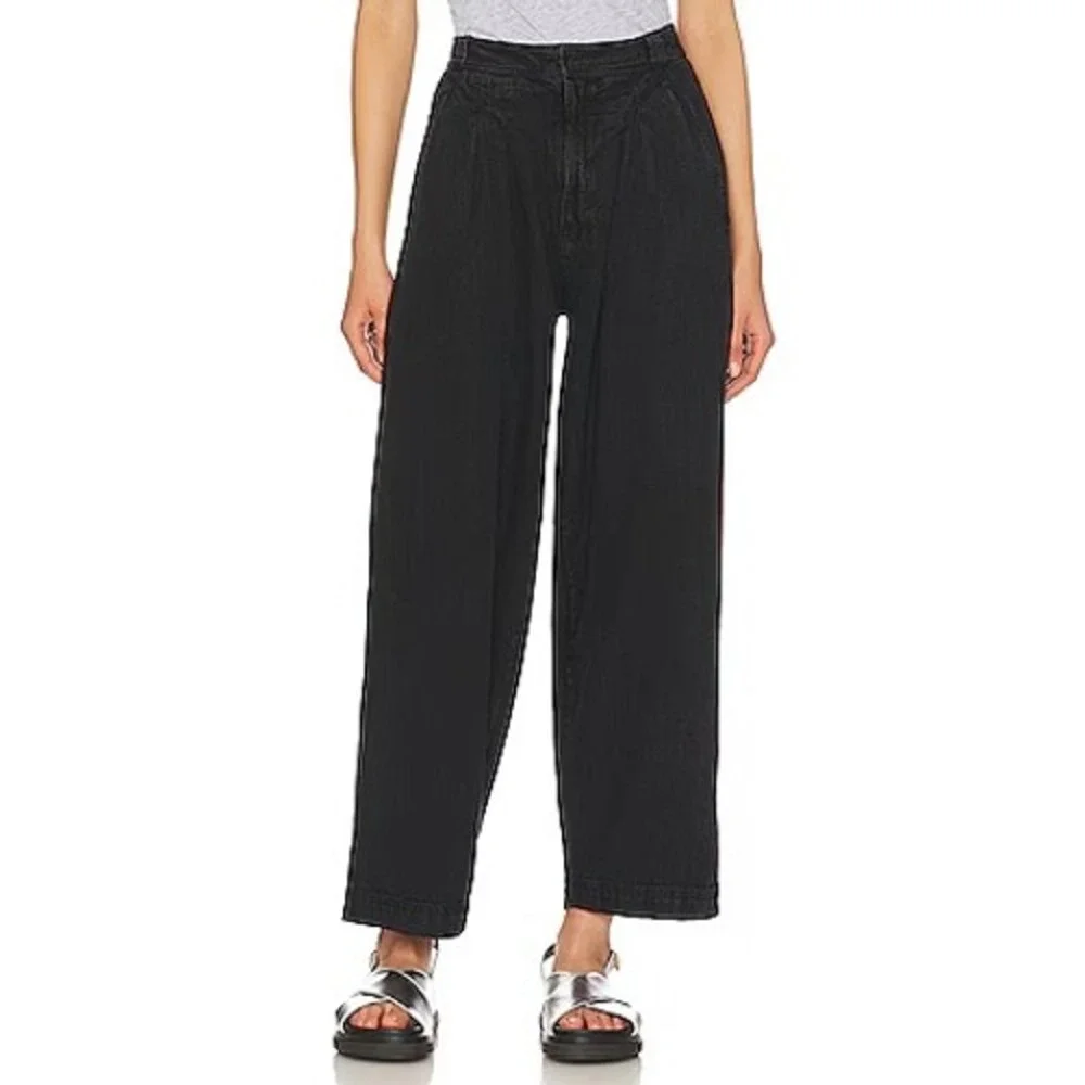 Free People Lotta Love Cotton Trousers Black Pleated Relaxed Boho Womens 2